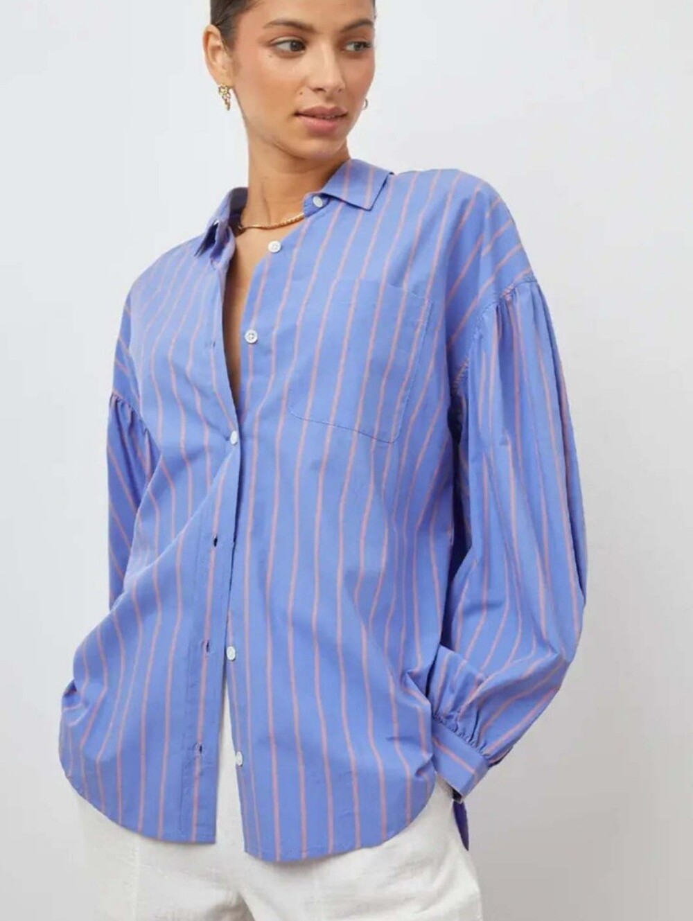 Rails Blue Stripe Women's Button-Down Shirt, Size M.